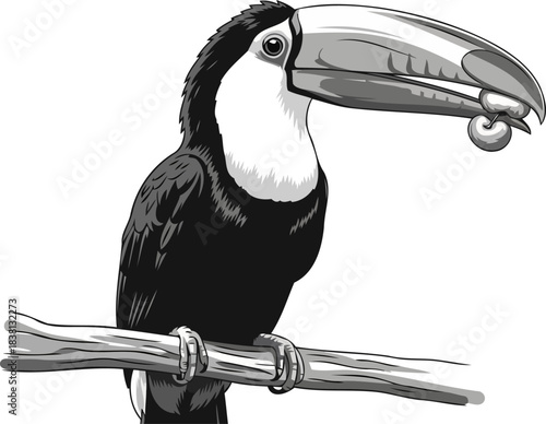 the beaks bounty a toucans simple pleasure in grayscale illustration, isolated on transparent background