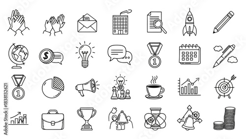 Creative business and success icons with hand-drawn style for professional ventures