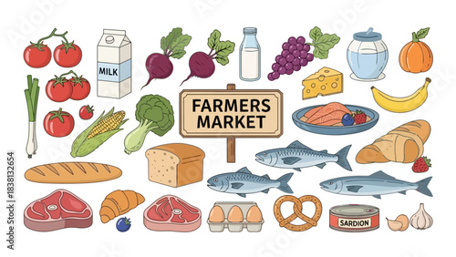 Fresh Produce and Goods from Farmers Market Illustration