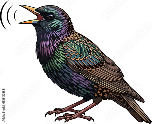 chromatic chorister a starlings iridescent anthem amplifies natures dynamic voice, isolated on transparent background