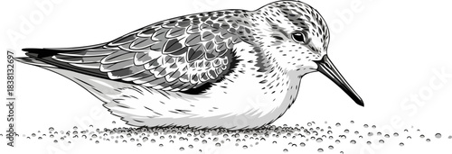 coastal sands silent searcher focused shorebird art, emblem of persistence, isolated on transparent background