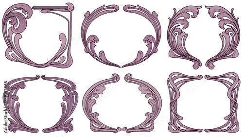 Elegant Art Nouveau Decorative Frames and Ornate Borders Set for Vintage Design Projects - Flourish Embellishments and Classic Scrollwork Elements for Creative Designs