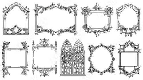Collection of Ornate Gothic Style Decorative Frames and Borders for Design Projects