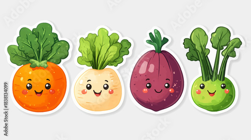 Happy Vegetable Sprouts Stickers in a Bright Kitchen Garden Setting