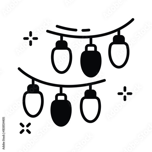 Beautiful glyph decorative lights icon for christmas and festive parties