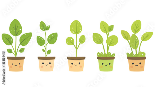 Cute Organic Sprouts Collection, Illustrated Plants, White Background, Vector Art, Playful Design