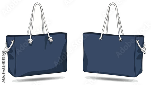 Stylish navy blue tote bags with white rope accents for versatile everyday use displaying its design and practicality in a simple presentation