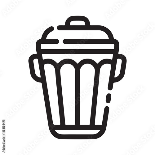 Minimalist Trash Bin Vector Line Icon with Lid