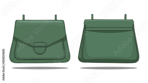 Elegant Khaki Green Shoulder Bag Illustration with Detailed Stitching and Sleek Design Style