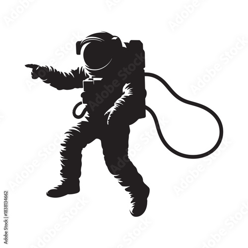 Astronaut silhouette pointing forward a symbol of space exploration and discovery