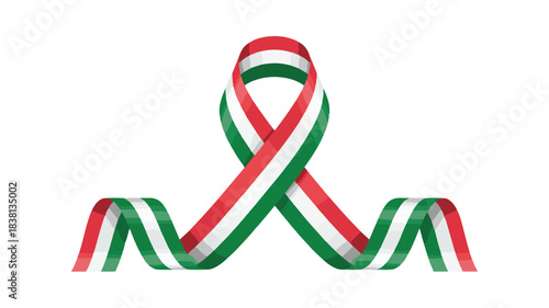 Hungarian flag ribbon symbol with flowing ends on a white background Keywords: Hungary, flag, ribbon, symbol, awareness, support, patriotism, national, identity, solidarity