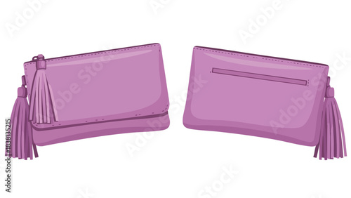 Fashionable Lavender Clutch Purses with Decorative Tassels Vector Illustration Isolated on White for Modern Design Aesthetics and Style Accessory