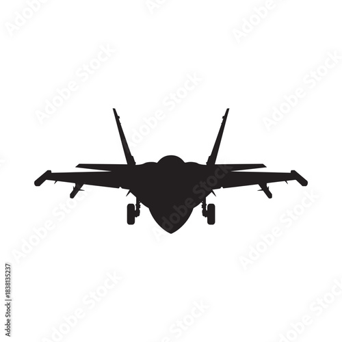A striking silhouette of a modern fighter jet facing directly forward