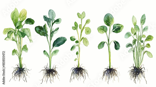Illustration of Hand-Drawn Vegetable Sprouts on White Background for Gardening and Nutrition Enthusiasts