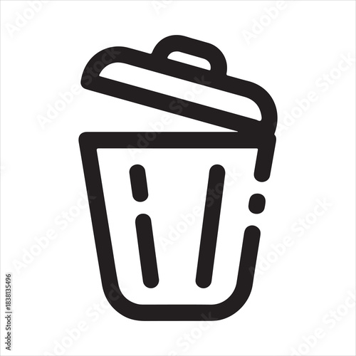 Minimalist Trash Bin Vector Line Icon with Lid
