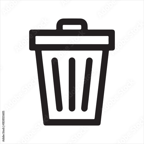 Minimalist Trash Bin Vector Line Icon with Lid