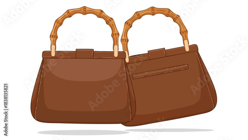 Charming brown hand bags with bamboo handles isolated for fashion design inspiration