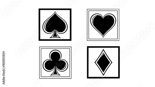 Playing card symbols, vector illustration, bold strokes, isolated icons for casino or poker themes