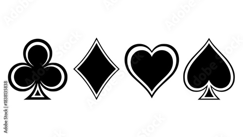 Playing card symbols, vector illustration, bold strokes, isolated icons for casino or poker themes
