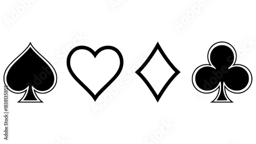 Playing card symbols, vector illustration, bold strokes, isolated icons for casino or poker themes