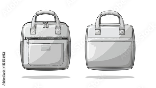 Stylized Illustration of Two Grey Handbags with a Modern, Urban Vibe Showing Different Angles of the Item