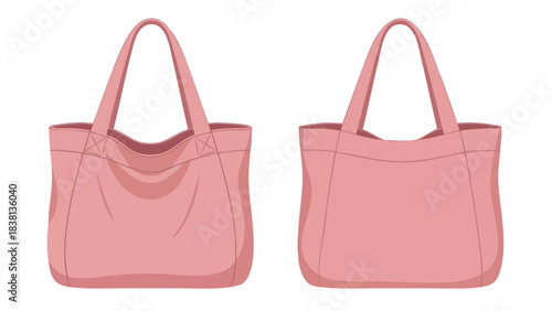 Vector illustration showcasing two different views of a stylish pink tote bag design for shopping and everyday use created with vector graphics