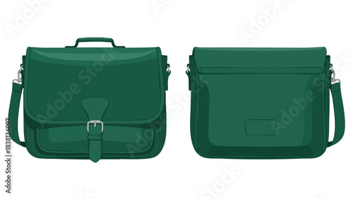 Depiction of an Emerald Green Satchel with Front and Back View Styles for Fashion Design or Educational Purposes