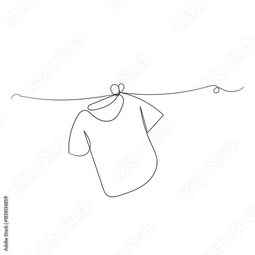 Continuous one line drawing of laundry hang on cloth line. Vector illustration isolated on transparent background