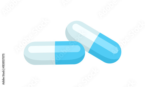Two pills isolated on white background. Medicinal capsules icon. Vector flat cartoon illustration. 
