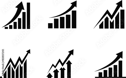 Business growth charts and graphs icon set vector illustration