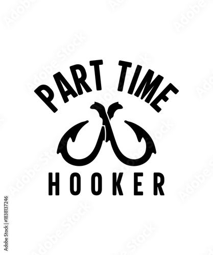 Part time hooker fishing hooks logo design white
