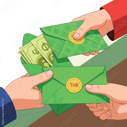 Handing over green envelopes filled with cash and gift vouchers