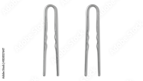 Pair of Sleek Silver Hairpins on White Background Showcasing Hair Styling Tools for Updos and Chic Hairstyles