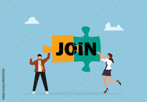 Business Teamwork Collaboration Concept with People Connecting Puzzle Pieces for Partnership and Joining