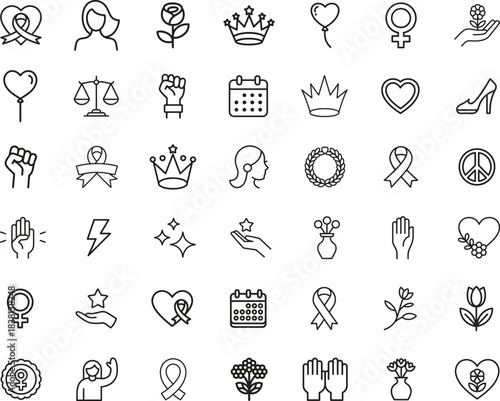 Women's day line icons set. celebration, feminism, equality. editable stroke. vector illustration