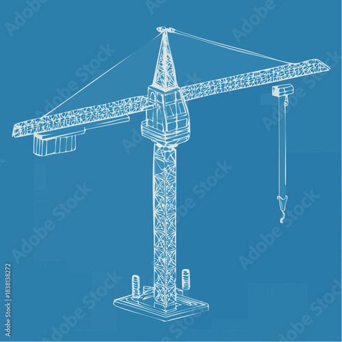 Blueprint of a construction crane, symbolizing engineering, industry, and heavy lifting in urban development projects