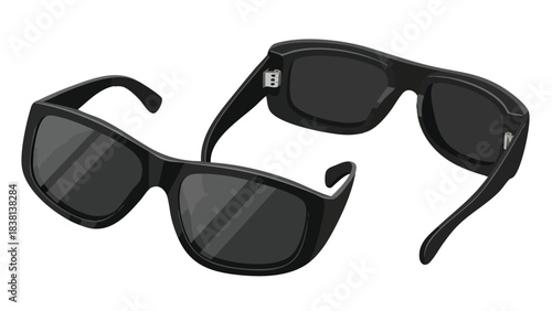 Stylish and Modern Black Sunglasses Isolated on White Background Showing Sleek Design Elements for Summer Fashion and Eye Protection