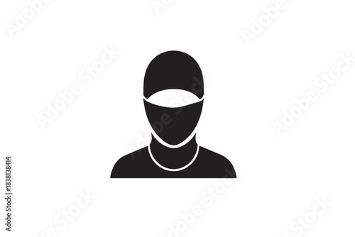 Person wearing balaclava and face mask, anonymous, security, protection, isolated silhouette on white background