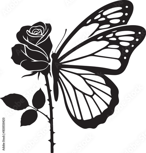 Butterfly wings attached to a rose stem flower