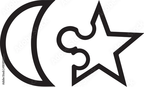 Crescent Moon and Star Symbol with Interlocking Shape