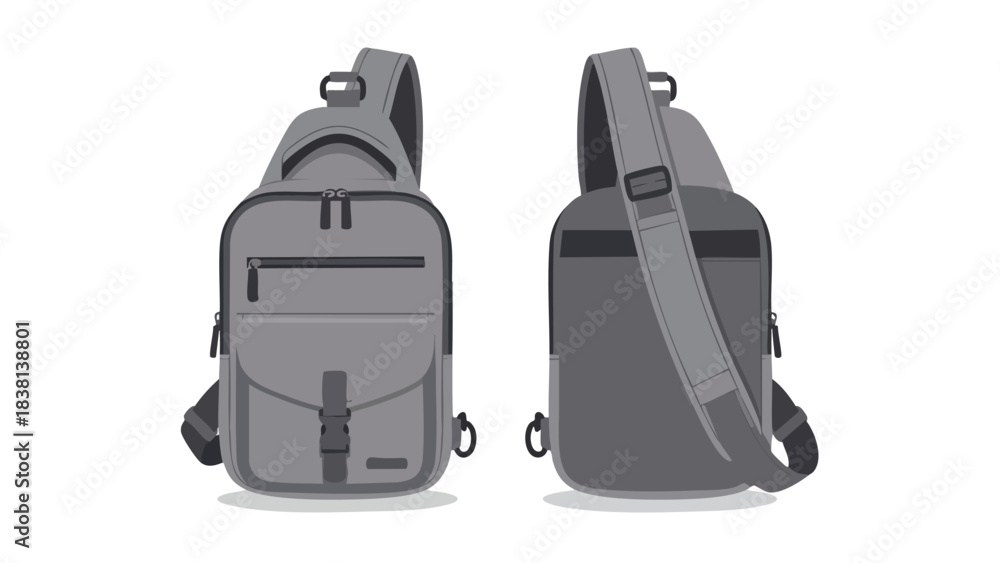 Fototapeta premium Stylish and Functional Grey Sling Bag Illustration: Front and Back View for Travel and Everyday Use