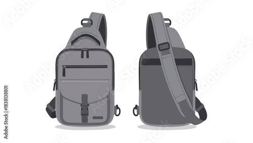 Stylish and Functional Grey Sling Bag Illustration: Front and Back View for Travel and Everyday Use