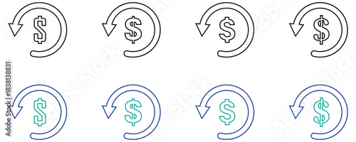 Money Return Outline Icon – Flat Minimal Refund Sign