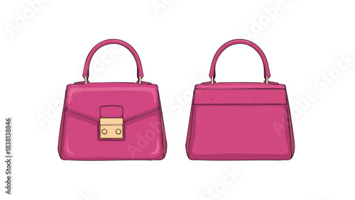 Illustrative depiction of two vibrant pink handbags, presenting both the front and rear perspectives in a clean, isolated composition