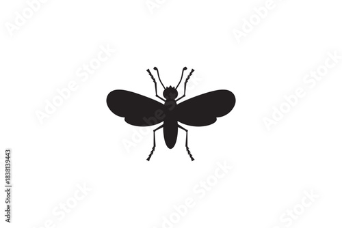 Black silhouette of a bee, insect icon, simple graphic, flying creature, nature symbol, isolated on white