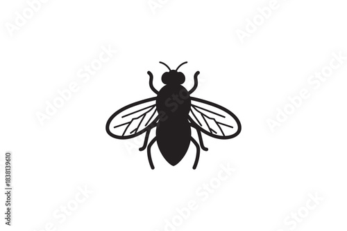 Black fly icon isolated on white background symbol of nature housefly insect pest simple vector art