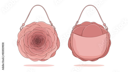 Stylized rose handbag illustrations: Elegant floral fashion accessory for modern women and design elements for fashion-forward individuals