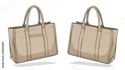 Elegant beige tote bags in minimalist style, ideal for fashion designs and stylish everyday accessories illustrations