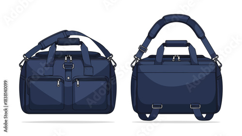 Stylish navy blue duffel bag illustrations showcasing modern design and functionality for travel