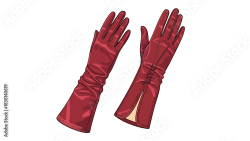 Stylish crimson leather opera gloves with intricate lacing and detailing, conveying elegance and sophistication for formal events or high fashion